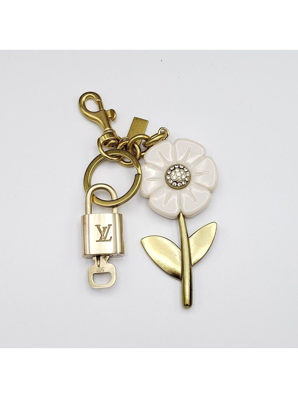 Authentic Louis Vuitton Lock & Key with Unbranded Flower Charm, Keychain - Picture 4 of 11